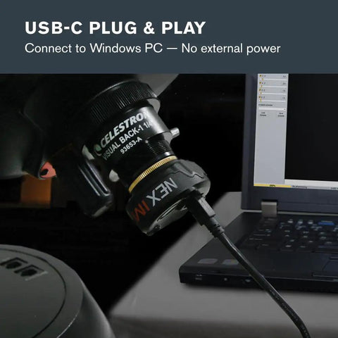 Dope 20 MP Solar System Camera With AR2020 Back Illuminated Sensor connected to laptop via USB-C for telescope imaging