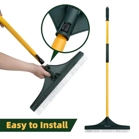 55 Inch Turf Rake With Dense Nylon Bristles All In One Long Pole Garden Hand Broom for Leaf and Debris Cleanup