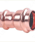Close-up of a copper coupling from Ten Pack Three Quarters To One Half Inch Copper Press Reducer Couplings Lead Free ProPress Reducing Coupler Fittings For Residential And Commercial Plumbing