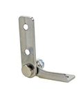 Stainless steel damping hinge, with adjustable torque; side view showing mounting plate and pivoting arm