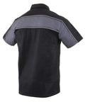 Back view of Mens Grey Black Mechanic Work Shirt With Reflective Strip Heavy Duty Button Up For Tough Jobs Size Large