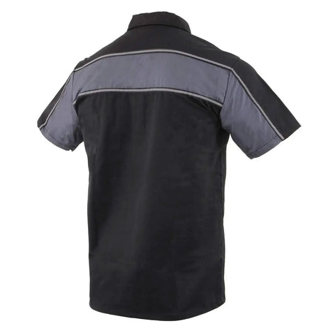 Back view of Mens Grey Black Mechanic Work Shirt With Reflective Strip Heavy Duty Button Up For Tough Jobs Size Large