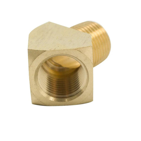 Brass 45-degree street elbow, 1/4 in NPT male x 1/4 in NPT female, front view