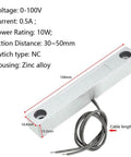 Front view of Wired Magnetic Reed Door Contact Sensor With Two Wires For Normally Closed NC Applications in zinc alloy housing.