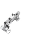 Close-up of Two Pack 165 Degree Corner Cabinet Hinges Wide Angle Self Closing Steel Hardware with chrome finish