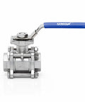 4 Inch NPT Full Port Ball Valve 3 Pack Female Threaded 304 Stainless Steel with blue locking handle for water oil gas systems.