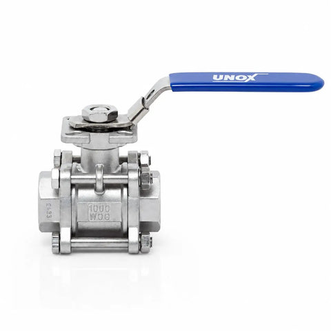 4 Inch NPT Full Port Ball Valve 3 Pack Female Threaded 304 Stainless Steel with blue locking handle for water oil gas systems.