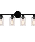 4-Light Modern Black Bathroom Vanity Light With Clear Glass Shades, Industrial Farmhouse Vintage Wall Sconce For Bathroom Dressing Table