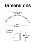 Dimensions diagram of Cup Drawer Pulls 3 Inch 76mm Champagne Gold 10 Pack cabinet hardware with measurements in inches and mm