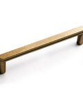 5 Inch Antique Brass Cabinet Pull Handles, 6 Pack, Grooved Texture Non Slip Grip For Farmhouse And Industrial Cabinetry, angled view