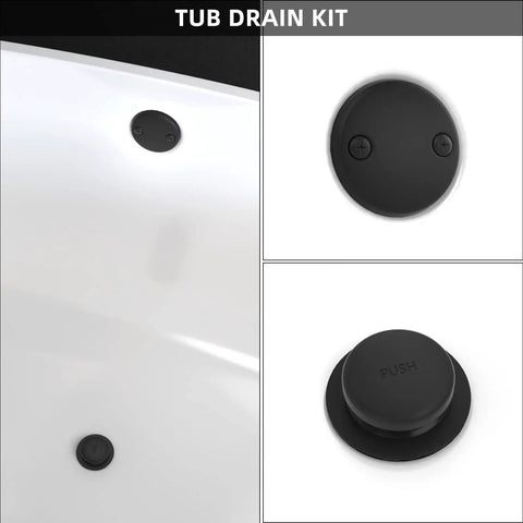 Universal All Metal Bath Tub Drain And Overflow Kit with Easy Install, matte black finish, shown installed in a bathtub.
