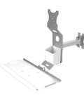 Level Up Your Daily Grind With This Foldable Monitor And Keyboard Mount Featuring An Integrated Slim Tray For Zero Clutter Organizing And Smooth Ergonomic Desk Upgrades, showing adjustable metal mount with tray.