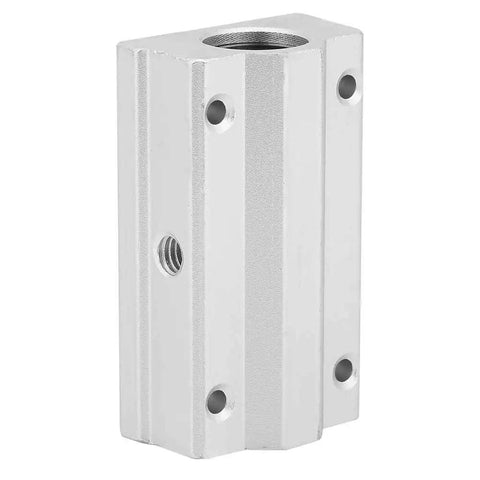 Heavy Duty 22mm Aluminum Alloy Linear Motion Ball Bearing Slide Bushing showing a square aluminum block with mounting holes.