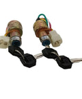 Get Your Machine Running Smooth With This 2pcs Four Position Ignition Switch, featuring 18mm mounts and 4-wire connectors, shown with keys.