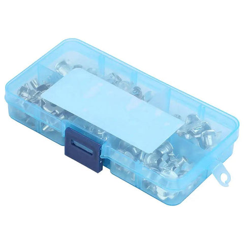 Heavy Duty Carbon Steel T Nut Kit for Woodworking and Furniture, 80 Piece Set with M3 M4 M5 M6 M8 Tee Nuts in a blue plastic case