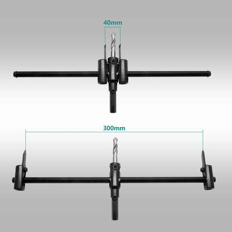 Seimneire adjustable hole saw circle cutter, black with center drill bit; 30–300mm range