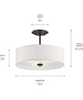 14 Inch 3 Light Round Semi Flush Mount Ceiling Light In Olde Bronze With Satin Etched White Diffuser And White Microfiber Shade