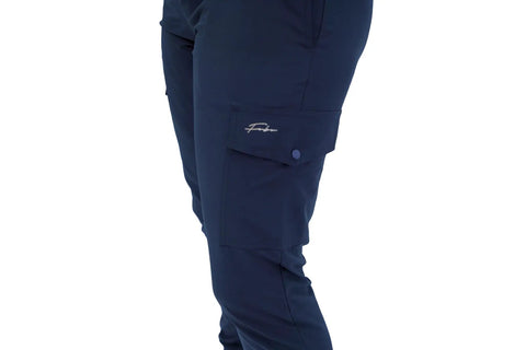 Women's Slim Fit Jogger Scrub Pants With Elastic Yoga Waistband Nurse Medical Uniform showcasing deep side pocket and fitted design.