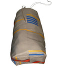 Beefy 50 Inch Giant Stuff Sack showing colorful design, water resistant nylon, drawstring top, carry strap, stows two single sleeping bags