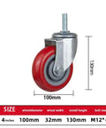 Heavy Duty M12 X 60 Bolt Casters With Silent Pu Swivel Wheels For Trolley Workbench And Scaffolding Tough As Nails Steel Base Smooth Glide Locking Brake 100mm red wheel