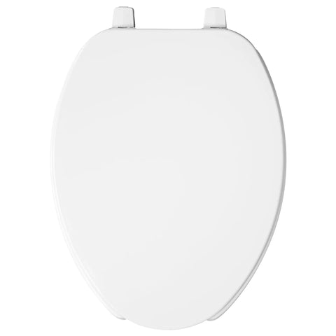 Open Front Plastic Elongated Toilet Seat for Commercial Restrooms with Heavy Duty Industrial Grade and Lid, top view.