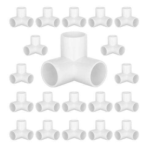 Half Inch 3 Way PVC Pipe Fittings For DIY Furniture Furniture Grade White Connectors 0.84 Inch Pipe OD 20 Pack displayed