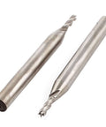 Two 2.5mm end mills with 4-flute spiral cutters and straight HSS shanks