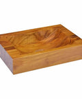 Zexlorith Teak Wood Basin, Vessel Sink for Bathroom, 19.7x13.8x3.9 inch, top view showing smooth wooden finish and curved design.