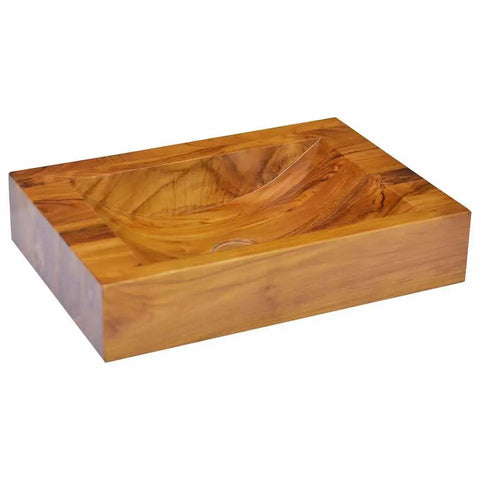 Zexlorith Teak Wood Basin, Vessel Sink for Bathroom, 19.7x13.8x3.9 inch, top view showing smooth wooden finish and curved design.