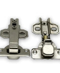 Top Shelf 90 Degree Corner Cabinet Hinges Featuring Slick Silent Soft Close Buffer And Rock Solid Cold Rolled Steel Build For Zero Hassle Mounting And Smooth Daily Closure Two Pack, stainless steel hinges viewed from the side.