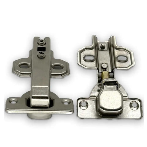Top Shelf 90 Degree Corner Cabinet Hinges Featuring Slick Silent Soft Close Buffer And Rock Solid Cold Rolled Steel Build For Zero Hassle Mounting And Smooth Daily Closure Two Pack, stainless steel hinges viewed from the side.