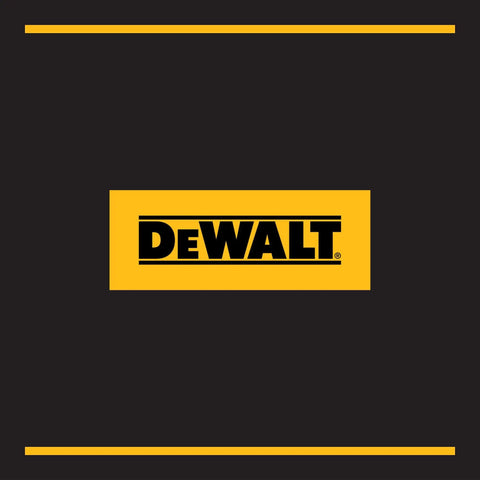 DeWALT logo on black background with yellow accents and brand name
