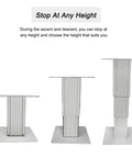 Automatic Electric Table Lift For RV Dinette With Folding Legs And Wireless Remote Control showing height adjustment stages.