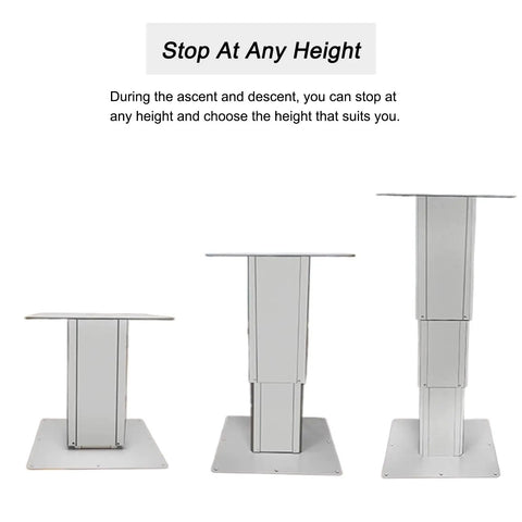 Automatic Electric Table Lift For RV Dinette With Folding Legs And Wireless Remote Control showing height adjustment stages.