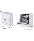 Compact Countertop Dishwasher Five Place Settings Fully Automatic Smart Air Dry shown with dimensions for small kitchens.