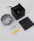 Outdoor Up Down LED Wall Light In Black Aluminum 12W Square Fixture 6500K Daylight Color IP65 Waterproof Adjustable Beam with accessories