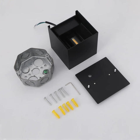 Outdoor Wall Light Up Down Square Black Aluminum Sconce IP65 Waterproof Exterior Fixture 12W Adjustable Beam assembly parts
