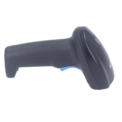 Side view of 1D Wireless Barcode Scanner With 2.4G USB, reads 1D codes including Code128 EAN13 UPC, black handheld design.