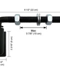 Built Like A Tank Universal Steel J Bolt Gate Hinge smooth swing pivot dimensions with black powder coat and steel construction.