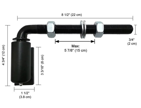 Built Like A Tank Universal Steel J Bolt Gate Hinge smooth swing pivot dimensions with black powder coat and steel construction.
