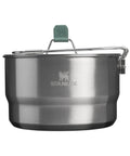 Front view of Nesting Kettle Cookset 1.0 L stainless steel for open flame camping, ultra lightweight and durable gear.