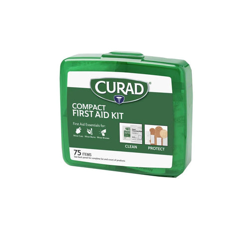 Curad Compact First Aid Kit in green case, 75 items
