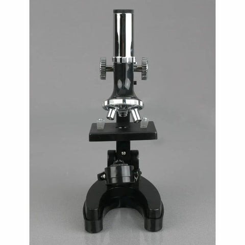 Beginner Friendly Hands On Educational Microscope Kit for Kids With Metal Arm and Stage, frontal view of microscope