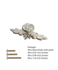 3D Rose Cabinet Knobs With Backplates, 4 Pack, Vintage Shabby Chic Zinc Alloy Drawer Handles, Ivory White With Silver Edge