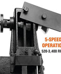 WEN LA3424 benchtop wood lathe, black, 5-speed operation, side view