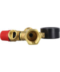 Brass Boiler Safety Group With Pressure Relief Valve and Air Vent for Closed Heating Circuits 6 Bar Relief 10 Bar Gauge side view