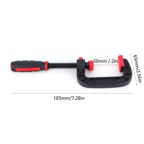 G Clamp Woodworking Tool With Quick Adjustable Movable Jaw For DIY Woodworking And Carpentry Projects 2 Inch Opening 50mm Soft Grip Holding Clamp side view, 185mm long
