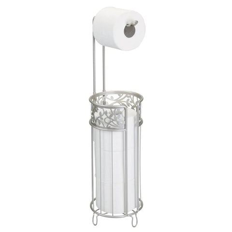 Freestanding Toilet Paper Holder No Drill Install Holds 3 Spare Rolls Matte Silver Bathroom Dispenser For Quick Access And Clean Look Easy