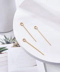 18K Real Gold Plated Eye Pins 21 Gauge 30mm Long, 100 Pack For DIY Jewelry Making, beaded brass pins on white display