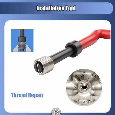 Installation tool from M10 X 1.0mm Helicoil Style Thread Repair Kit For Damaged Internal Threads, close-up of thread repair process.